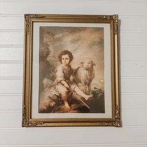 Vintage Gold Ornate Framed Wall Hanging | The Good Shepherd